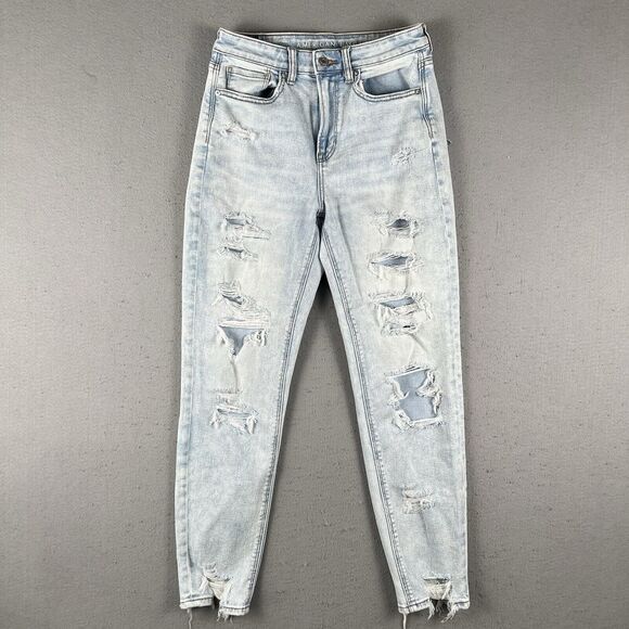 American Eagle Jeans Women’s 4 Mom Jean Stretch Light Wash High Rise - Picture 1 of 16
